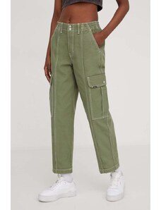 Vans pantaloni femei, culoarea verde, drept, high waist