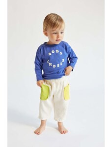 Bobo Choses pantaloni din bumbac pentru bebeluși culoarea bej, modelator