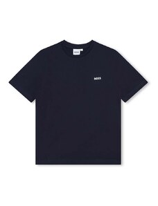 BOSS tricou de bumbac pentru copii culoarea albastru marin, neted