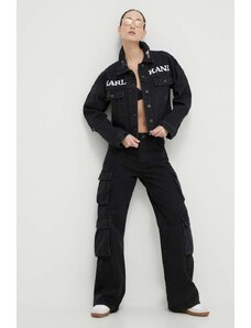 Karl Kani geaca jeans femei, culoarea negru, de tranzitie, oversize