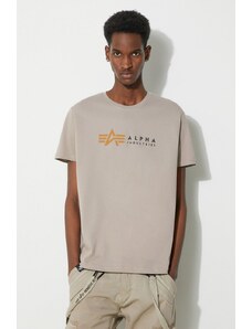 Alpha Industries tricou din bumbac Label bărbați, culoarea bej, cu imprimeu, 118502