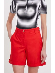 Tommy Hilfiger pantaloni scurți femei, culoarea roșu, uni, high waist WW0WW41769