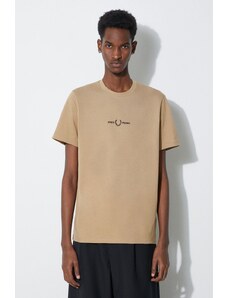 Fred Perry tricou din bumbac Embroidered T-Shirt bărbați, culoarea bej, cu imprimeu, M4580.363