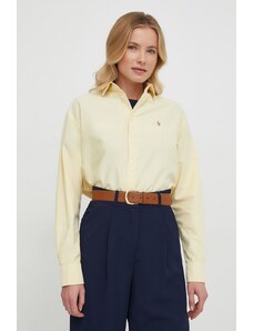 Polo Ralph Lauren cămașă din bumbac femei, culoarea galben, cu guler clasic, relaxed 211931064