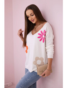 Kesi Sweater blouse with ecru floral pattern