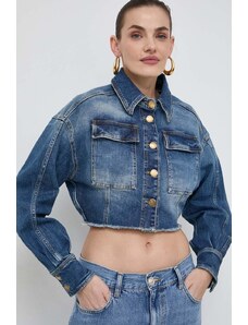 Pinko geaca jeans femei, culoarea albastru marin, de tranzitie, oversize