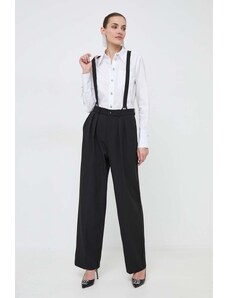 Custommade pantaloni femei, culoarea negru, drept, high waist