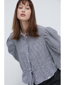 HUGO cămașă din bumbac femei, culoarea negru, cu guler clasic, regular 50509375