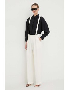 Custommade pantaloni femei, culoarea bej, drept, high waist