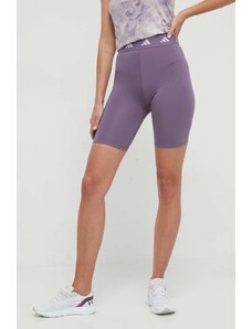 adidas Performance pantaloni scurți de antrenament Techfit culoarea violet, cu imprimeu, high waist IU1850
