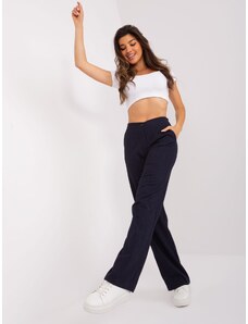 Fashionhunters Navy blue trousers with button closure