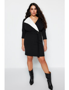Trendyol Black Belted Double Breasted Neck Mini Woven Dress