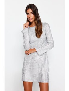 Trendyol argintiu strălucitor suprafață barcă guler A-line mini tricotat rochie