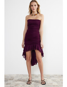 Trendyol Purple Ruffle Detailed Knitted Elegant Evening Dress Dress
