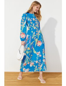 Trendyol Saks Floral Patterned Woven Linen Look Dress