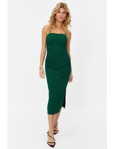 Trendyol Green Fitted Slit Woven Maxi Dress