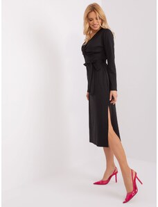 Fashionhunters Black Simple Cocktail Dress with Knot
