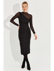 Cool &; Sexy Femei de Anul Nou Black Tulle detaliu asimetric midi rochie
