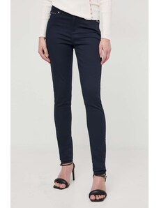 Morgan pantaloni femei, culoarea albastru marin, mulata, medium waist
