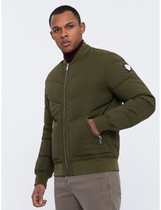 Ombre Clothing Men's quilted bomber jacket with metal zippers - dark olive green V3 OM-JALP-0143