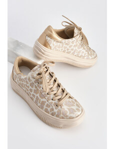 Marjin Women's Sneaker Thick Sole Lace-Up Sneakers Tales Beige Leopard.
