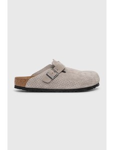 Birkenstock papuci din piele Boston barbati, culoarea gri, 1027040