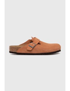 Birkenstock papuci din piele Boston barbati, culoarea portocaliu, 1027100