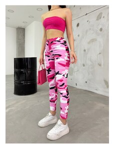 BİKELİFE Pink Camouflage Pattern Gabardine Leggings Pants