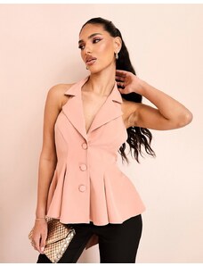 ASOS LUXE two in one tailored cut out blazer and waist coat in blush-Multi