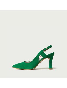 ALURA PREMIUM Pantofi cu toc decupați Davina din piele întoarsă verde (Mărime: 35)