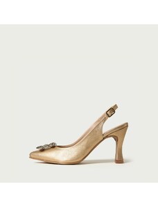 ALURA PREMIUM Pantofi cu toc decupați Selma din piele naturală gold cu accesoriu (Mărime: 35)