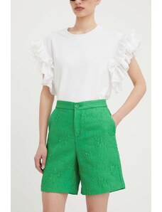 Custommade pantaloni scurti femei, culoarea verde, neted, high waist