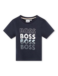 BOSS tricou din bumbac pentru bebelusi culoarea albastru marin, cu imprimeu