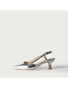 ALURA PREMIUM Pantofi decupați cu toc mic argintii Clarissa din piele naturală (Mărime: 36)