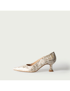 ALURA PREMIUM Pantofi cu toc subțire aurii Antonia din piele naturală cu print (Mărime: 36)