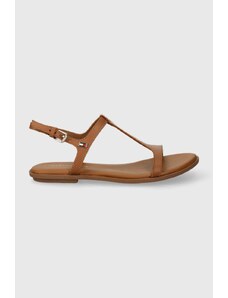 Tommy Hilfiger sandale de piele TH FLAT SANDAL femei, culoarea maro, FW0FW07930