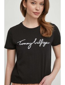 Tommy Hilfiger tricou din bumbac femei, culoarea negru WW0WW41674