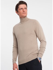 Ombre Pulover pentru bărbați tricotat cu guler înalt ajustat cu vâscoză - bej V5 OM-SWTN-0101