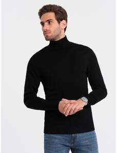 Ombre Pulover pentru bărbați tricotat cu guler înalt ajustat cu vâscoză - negru V1 OM-SWTN-0101