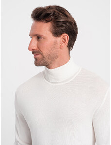 Ombre Pulover pentru bărbați tricotat cu guler înalt ajustat cu vâscoză - ecru V3 OM-SWTN-0101