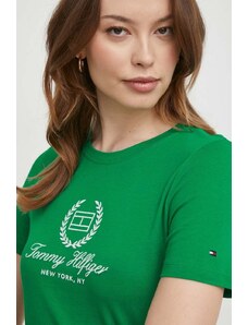Tommy Hilfiger tricou din bumbac femei, culoarea verde WW0WW41761