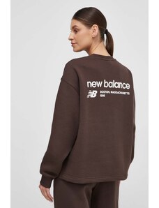 New Balance bluza femei, culoarea maro, cu imprimeu