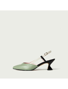 ALURA PREMIUM Pantofi decupați cu toc mic Léa din piele naturală verde fistic și baretă albă (Mărime: 37)
