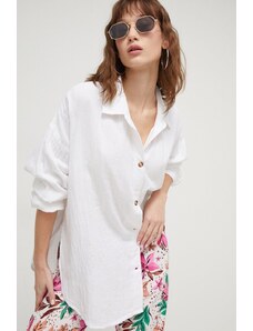 Roxy cămașă din bumbac Morning Time femei, culoarea alb, cu guler clasic, relaxed ERJWT03613