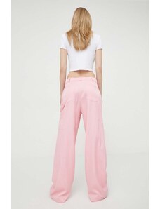 Moschino Jeans pantaloni femei, culoarea roz, lat, high waist