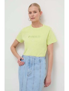 Pinko tricou din bumbac femei, culoarea galben