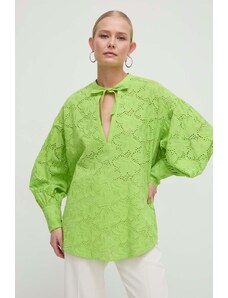 Silvian Heach bluza din bumbac femei, culoarea verde, neted