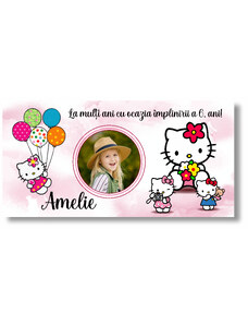 Personal Banner pentru ziua de naștere cu fotografie - Hello Kitty