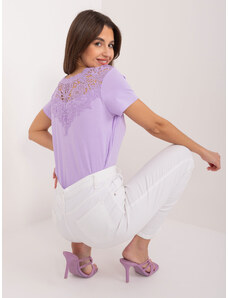 Fashionhunters Lilac blouse with lace and short sleeves