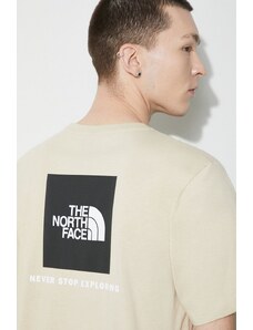 The North Face tricou din bumbac M S/S Redbox Tee barbati, culoarea bej, cu imprimeu, NF0A87NP3X41